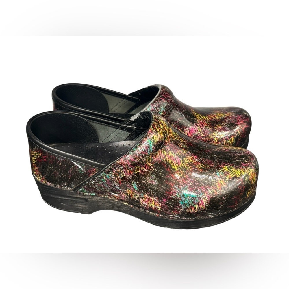 Women’s Dansko Professional Black Multicolor Scribble Patent Leather Clogs: 36